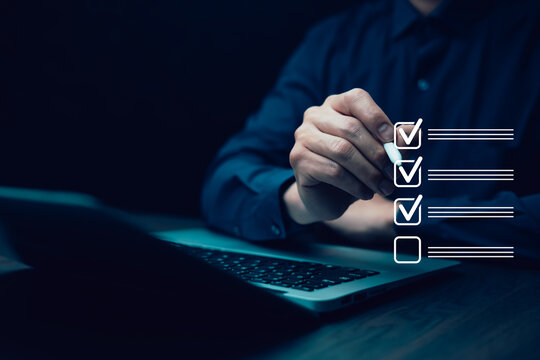 checklist and clipboard task documentation management, business people working laptop checklist questionnaire assessment form, online survey online exam Choosing the right answer in the exam