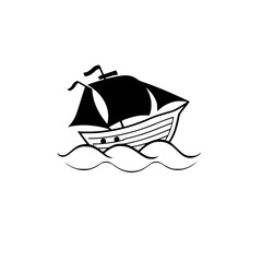Black and White Illustration of a Sailboat on the Sea