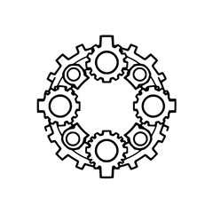 Interlocking Gears, Black and White Illustration.