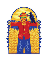 Render a terrifying scarecrow with a crudely stitched burlap face, tattered clothes, and ominous, glowing eyes in a dark, moonlit field.