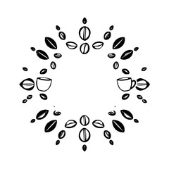 Minimalist illustration of a black and white circular design composed of coffee.
