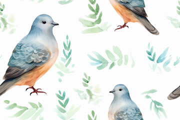 Fototapeta premium Watercolor Bird and Floral Seamless Pattern