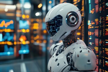 Futuristic AI trading system showcases advanced technology and analytics. Generative AI