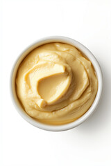 Hummus Served in a Bowl	on White Background