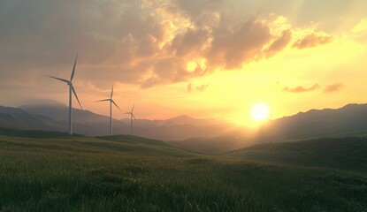 Obraz premium futuristic green energy picture of renewable wind turbines farm 