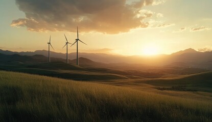 Obraz premium futuristic green energy picture of renewable wind turbines farm 