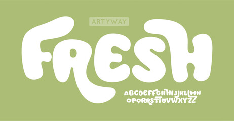Bubble font, wavy bold letters, soft organic alphabet for cheerful branding, playful logo, whimsical typography, joyful design. Eco-friendly packaging, kids designs. Vector typeset.