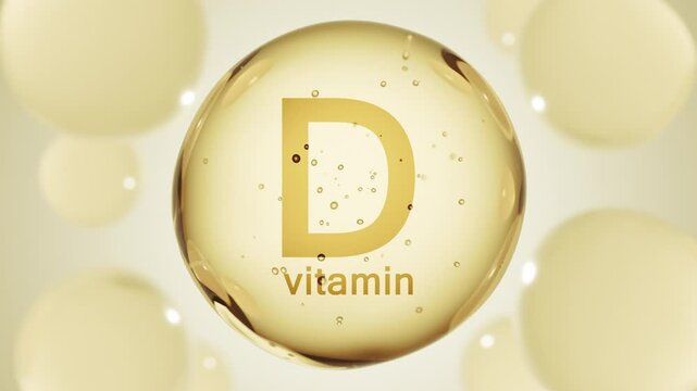 A pink glossy sphere with vitamin D. D3 pill capsule. Abstract 3D bubble drop background