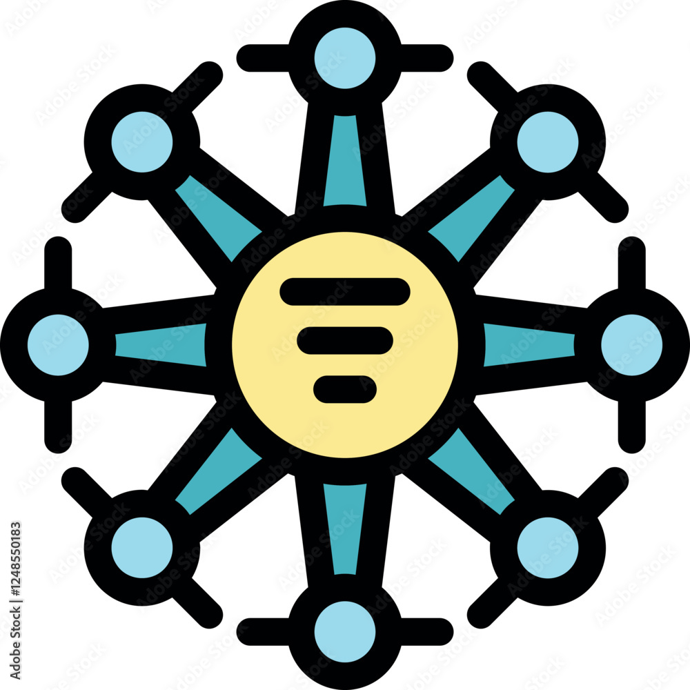 Poster central server distributing data and resources to connected devices, symbolizing network connectivit