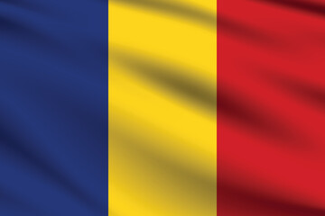 Romania flag official colors and proportion digital vector illustration. Pleated flag.