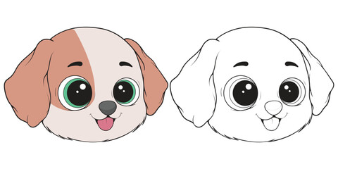 Bundling set Head Dog Character Illustration, Coloring Book Page with Dog, Isolated Head Dog with white Background.