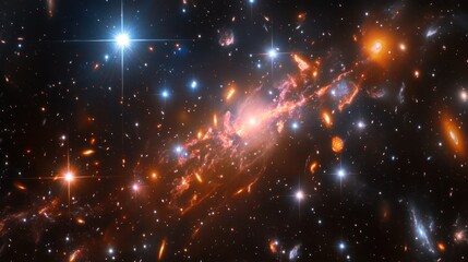Fototapeta premium Cosmic Collision Galaxies merging, distant stars, space background, science