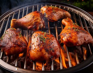 Naklejka premium Generated image Close-up of marinated chicken thighs grilling on an asado