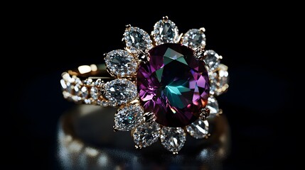 Luxury Jewelry Design Featuring a Stunning Alexandrite Centerpiece Surrounded by Diamonds
