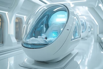 Futuristic baby incubator fostering life in a high-tech environment. Generative AI