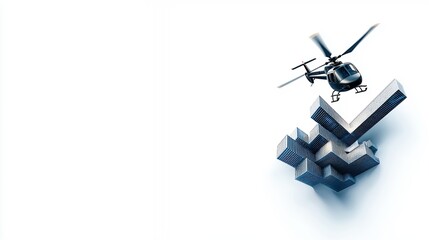 Abstract Dark Blue Helicopters and Geometric Structure on White Background