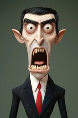 Cartoon Vampire Screaming Against Green Background