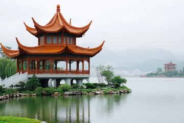 Fototapeta premium Fengshui Tor: Enchanting Japanese Garden for Luck and Liberty with Wind and Water Harmony