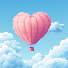 Fototapeta premium A vector illustration of a heart-shaped hot air balloon drifting gently through cotton candy clouds.