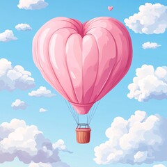 Obraz premium A vector illustration of a heart-shaped hot air balloon drifting gently through cotton candy clouds.