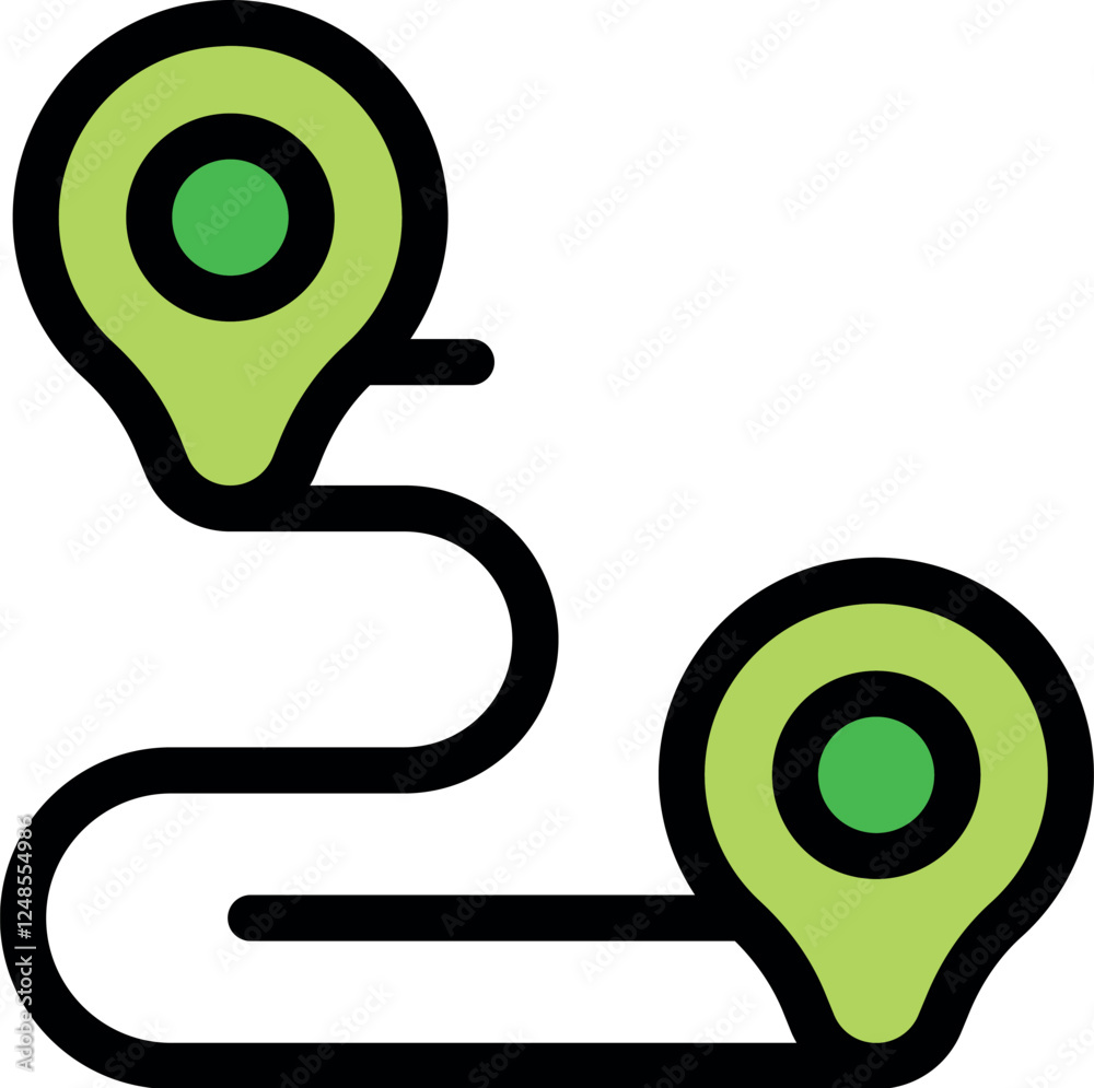 Poster gps navigation showing route between two points marked with location pins