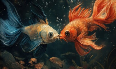 Fototapeta premium Dialogue of two exotic fish close-up.