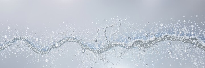 Water splash with droplets against a gray background