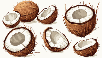 
Coconuts cut into pieces vector illustration set isolated tranperent background