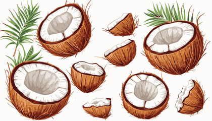 
Coconuts cut into pieces vector illustration set isolated tranperent background