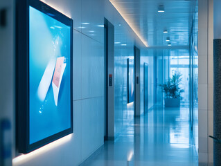 Modern hallway with digital displays
