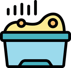 Plastic baby bathtub filled with warm soapy water, ensuring a comfortable and safe bathing experience for infants