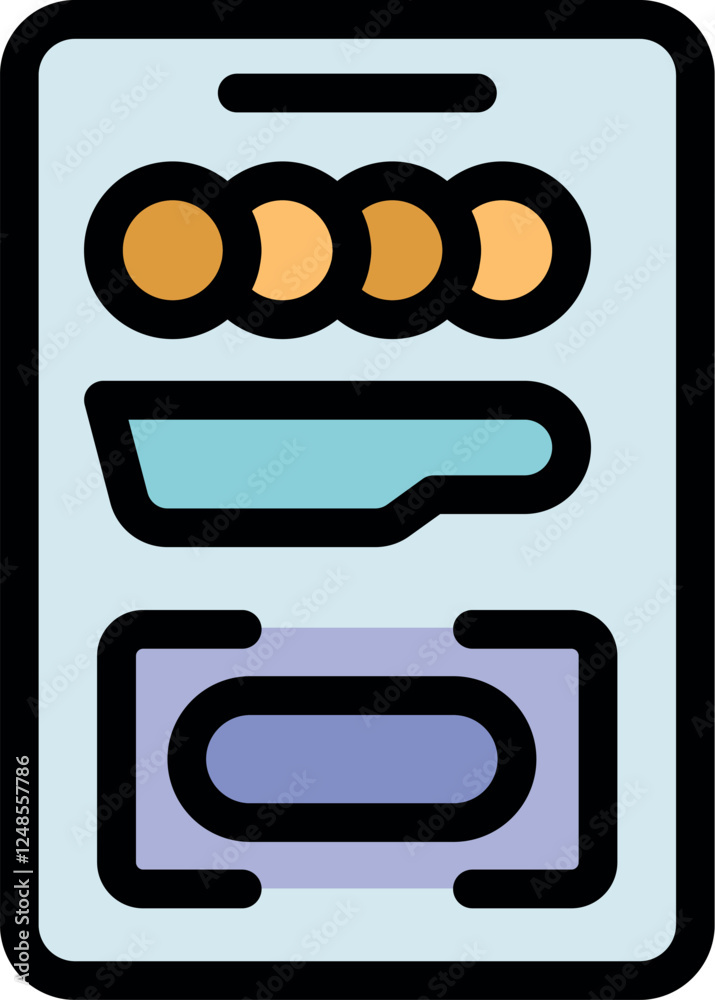 Poster mobile phone screen displaying user interface elements, icons, and buttons, showcasing modern mobile