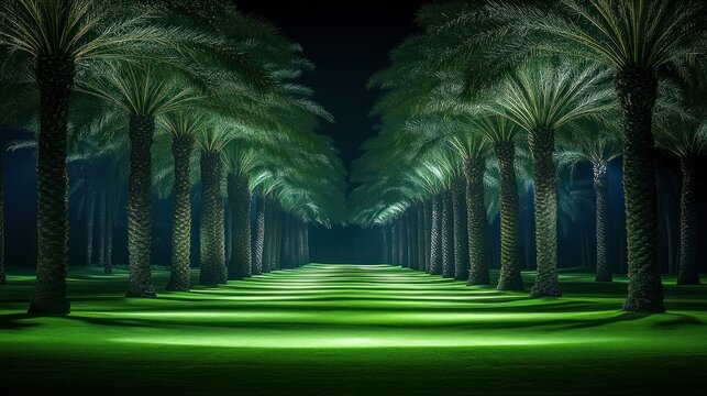 Nighttime Palm Tree Avenue