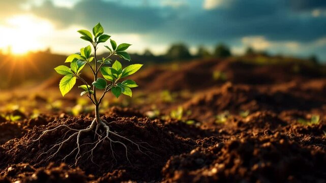 Little tree sun rising and clouds passing video time lapse enivronment nature save the worls plant farmer food video