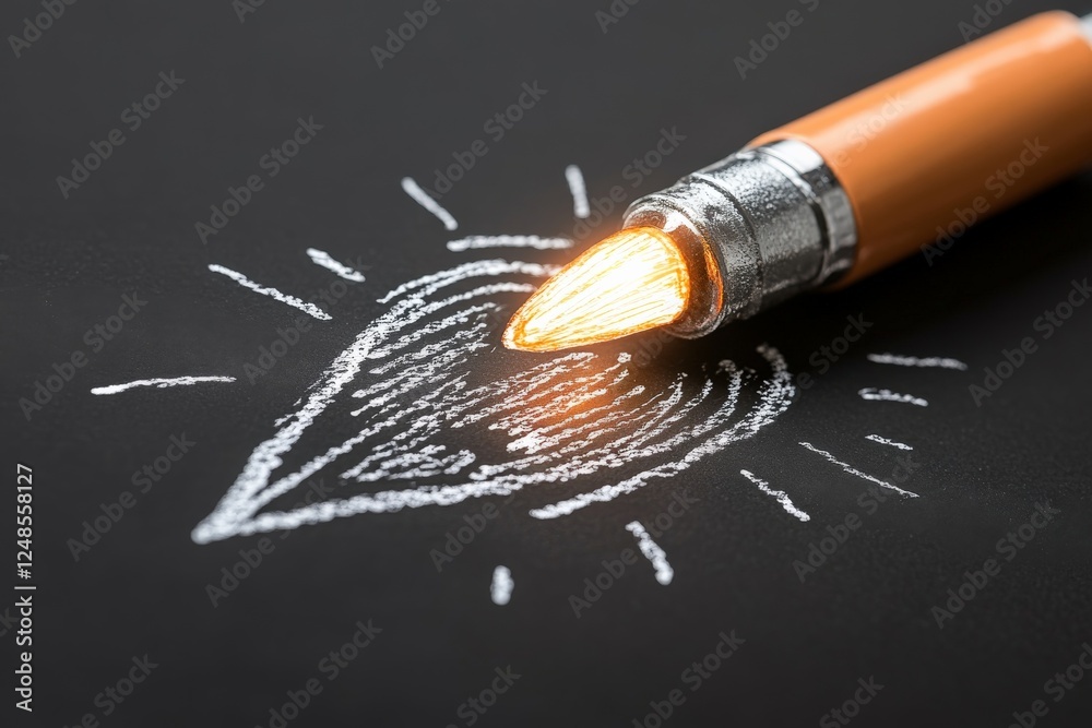 Aufkleber creative drawing of a heart shape illuminated by a bright colored pencil tool on black background