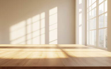 Fototapeta premium Wooden table for product display or advertising with a minimalist and aesthetic background