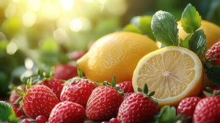 Summer Fruits: Juicy Strawberries and Lemons