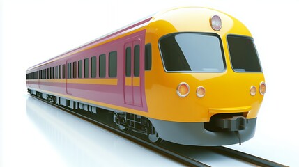 Fototapeta premium Maroon and Yellow Passenger Train on White Background