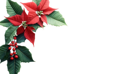 Red flowers and green leaves, ripe fruits