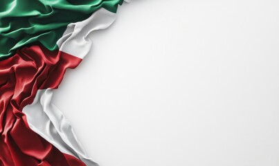 Kuwaiti flag draped, white background, space for text, patriotic design, website banner