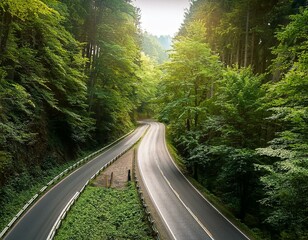 Obraz premium Generated image curvy road in natural green forest