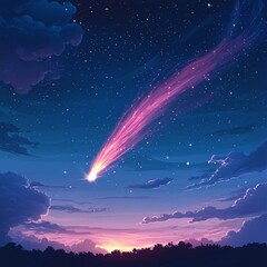 Fototapeta premium A vector illustration of a love comet streaking across the sky, leaving a pink flame trail.