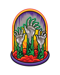 Render a horrifyingly realistic image of a massive horde of decaying, greenish-gray hands crawling across a surface. Emphasize texture and detail.