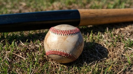 Baseball Bat And Ball On Grass