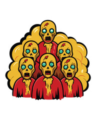 A terrifying horde of decaying zombies, their flesh rotting in shades of sickly green and grey, shambling forward.  Focus on detailed textures and gruesome decay.