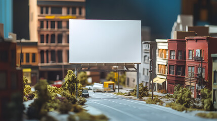 Obraz premium billboard set within an artistic handmade environment, with a textured paper river and bridges forming a scenic view 