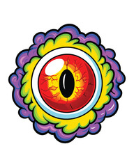 Render a terrifying, monstrous eye, deep crimson red, pulsating with malevolent energy;  a blurry, monstrous lower portion obscured.