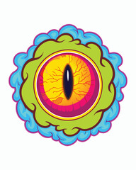 Render a horrifying, monstrous, deep-red eye,  partially obscured, with a blurred, indistinct background suggesting immense depth and scale.