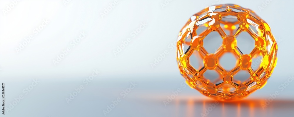Poster 3d rendered orange molecular structure with hexagonal pattern and glossy finish, abstract design, co