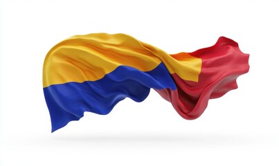 Romanian flag flowing, white background, national pride, website design